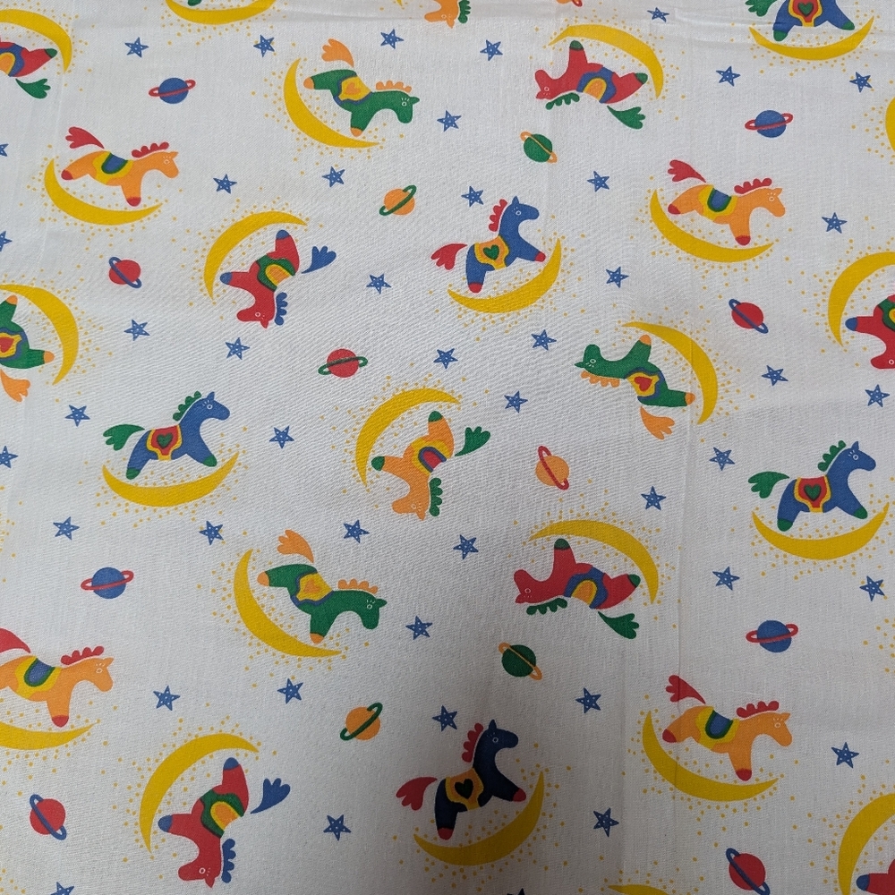 Vintage 90s Lightweight Cotton Fabric 42" X 1.33 YD Rocking Horse, Moon, Stars